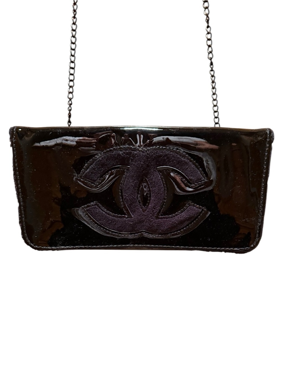 CHANEL Beaut GWP Black Patent Leather CC Logo Chain Clutch